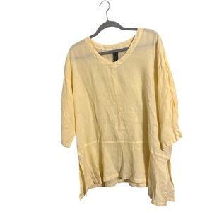 Focus Casual Life Yellow‎ 100% Linen Lagenlook Oversized Top Large